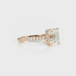 Fortuna Hidden Halo Emerald Engagement Ring in Rose Gold
