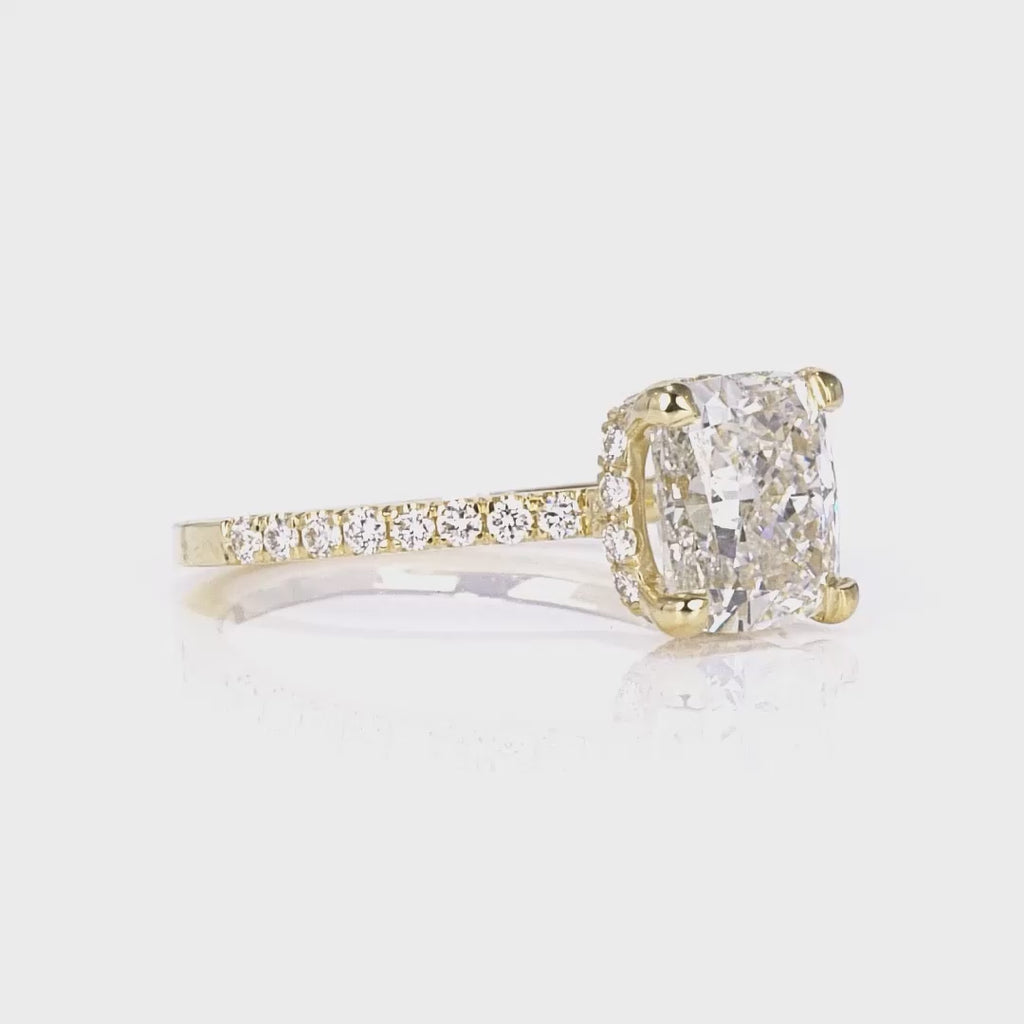 Fortuna Hidden Halo Cushion Engagement Ring in Yellow Gold