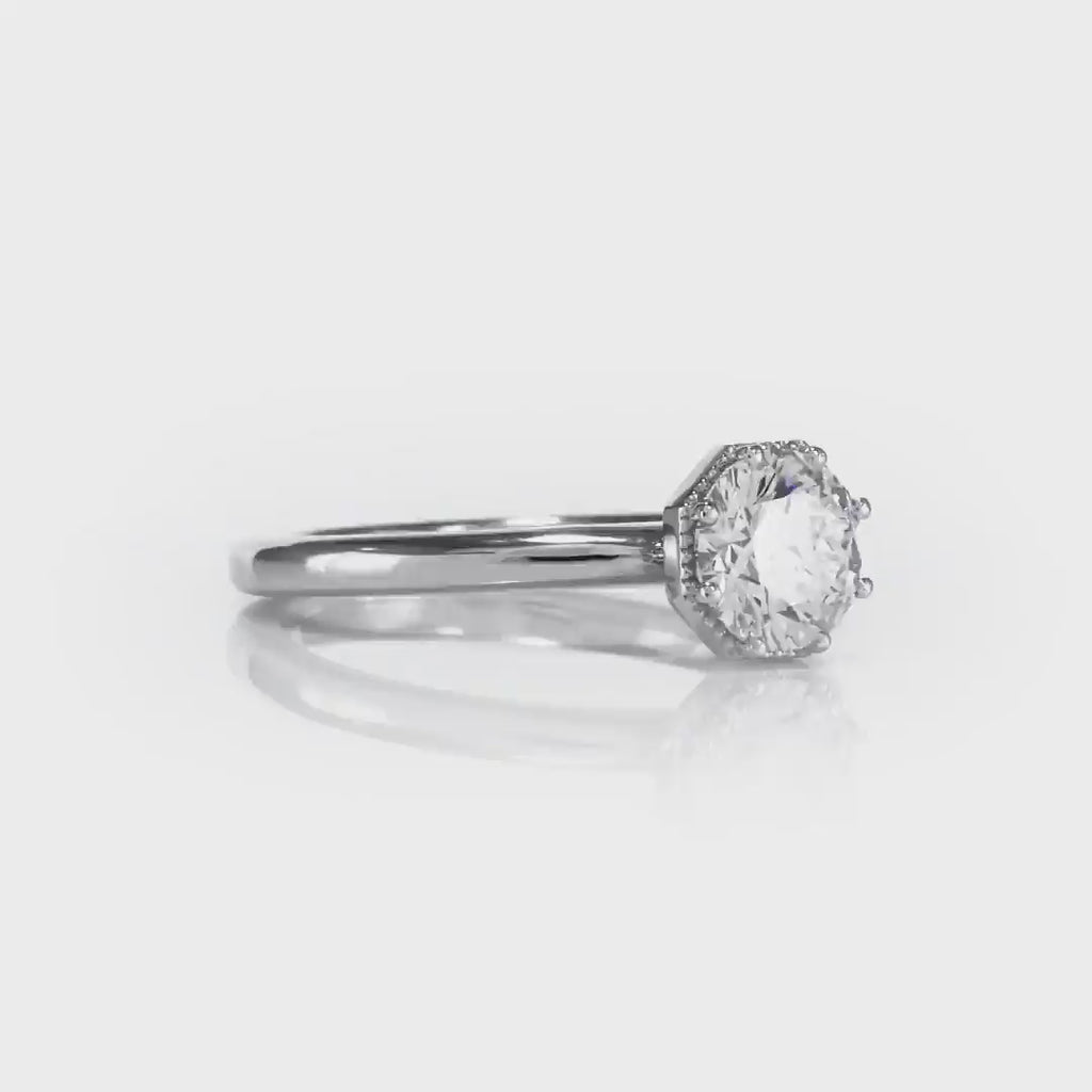 Art Deco Solitaire Round Engagement Ring in White Gold