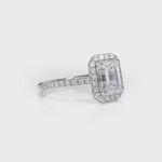 Secret Diamond Halo Emerald Engagement Ring in White Gold