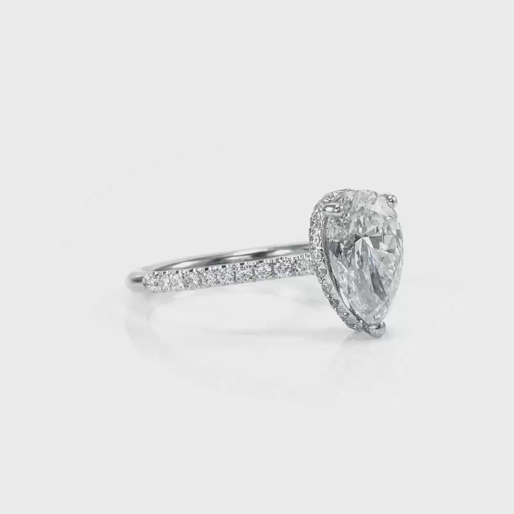 Pave Hidden Halo Pear Engagement Ring in White Gold