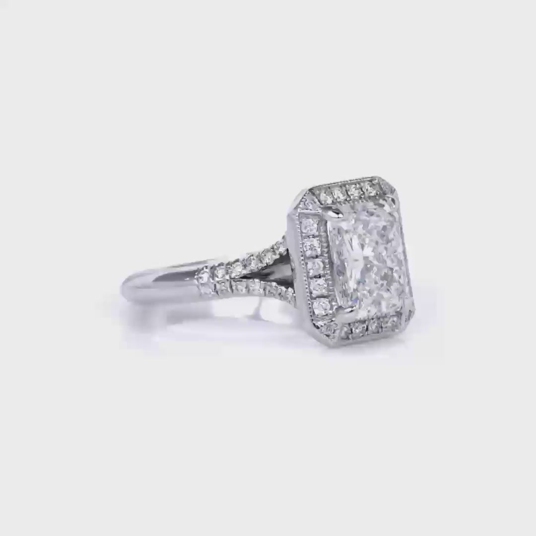 Art Deco Halo Radiant Engagement Ring in White Gold