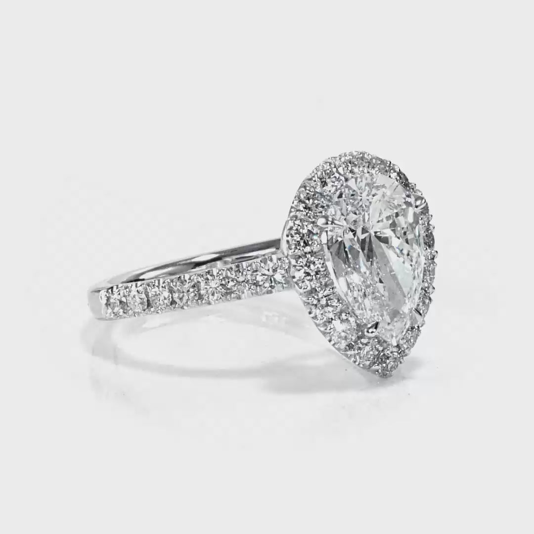 Traditional Halo Pave Pear Engagement Ring in White Gold