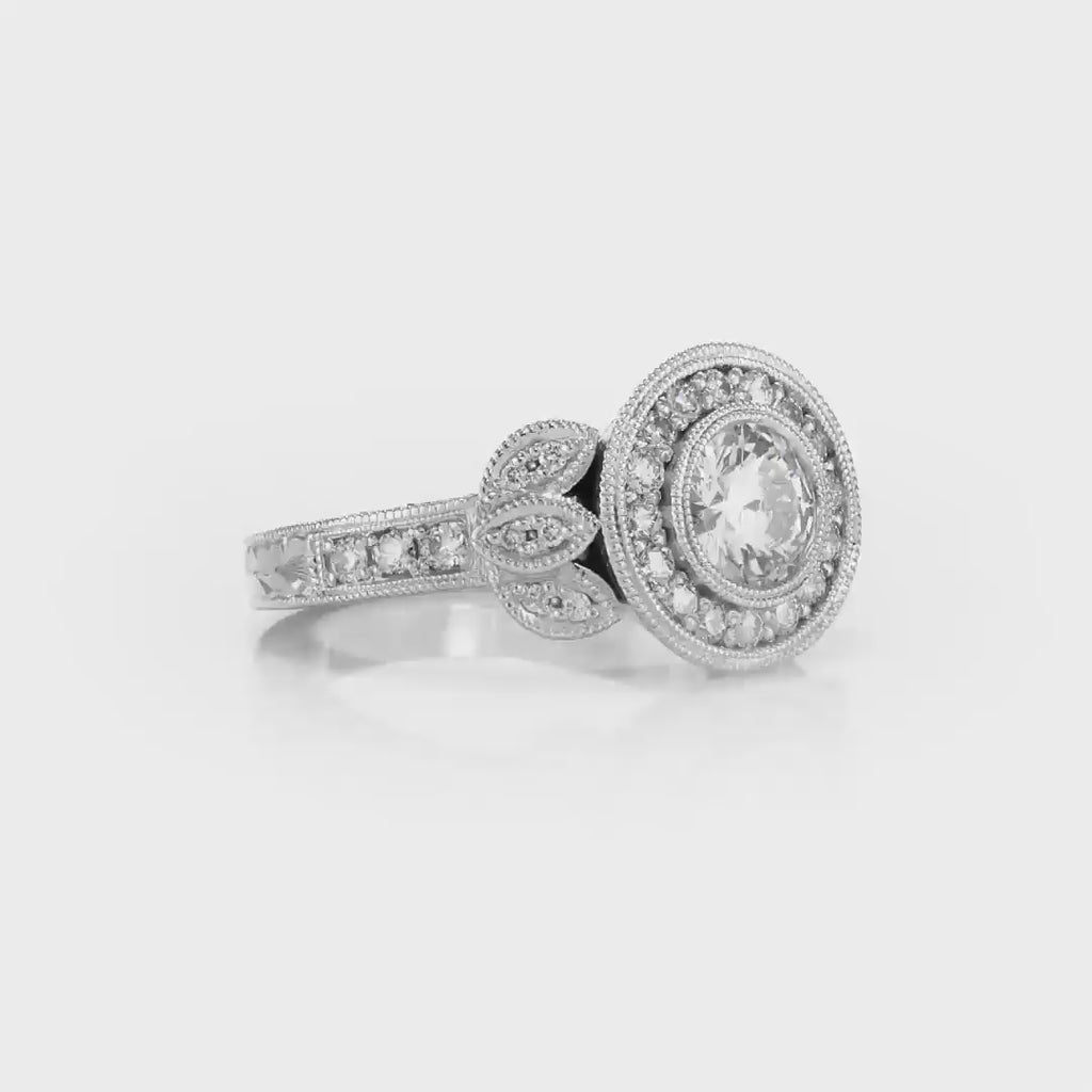 Rose Vintage Style Round Engagement Ring in White Gold