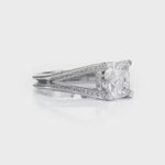 Split Shank Vintage Style Cushion Engagement Ring in White Gold