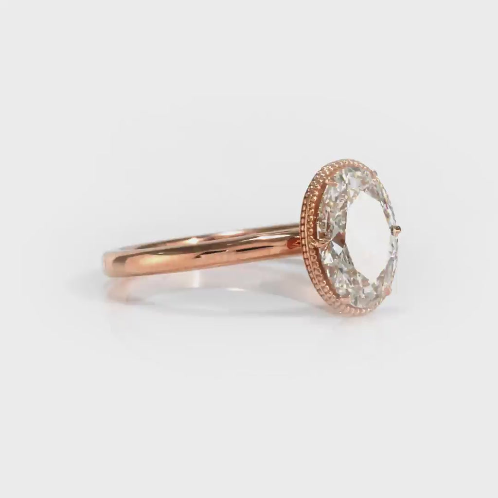 Milgrain Solitaire Oval Engagement Ring in Rose Gold