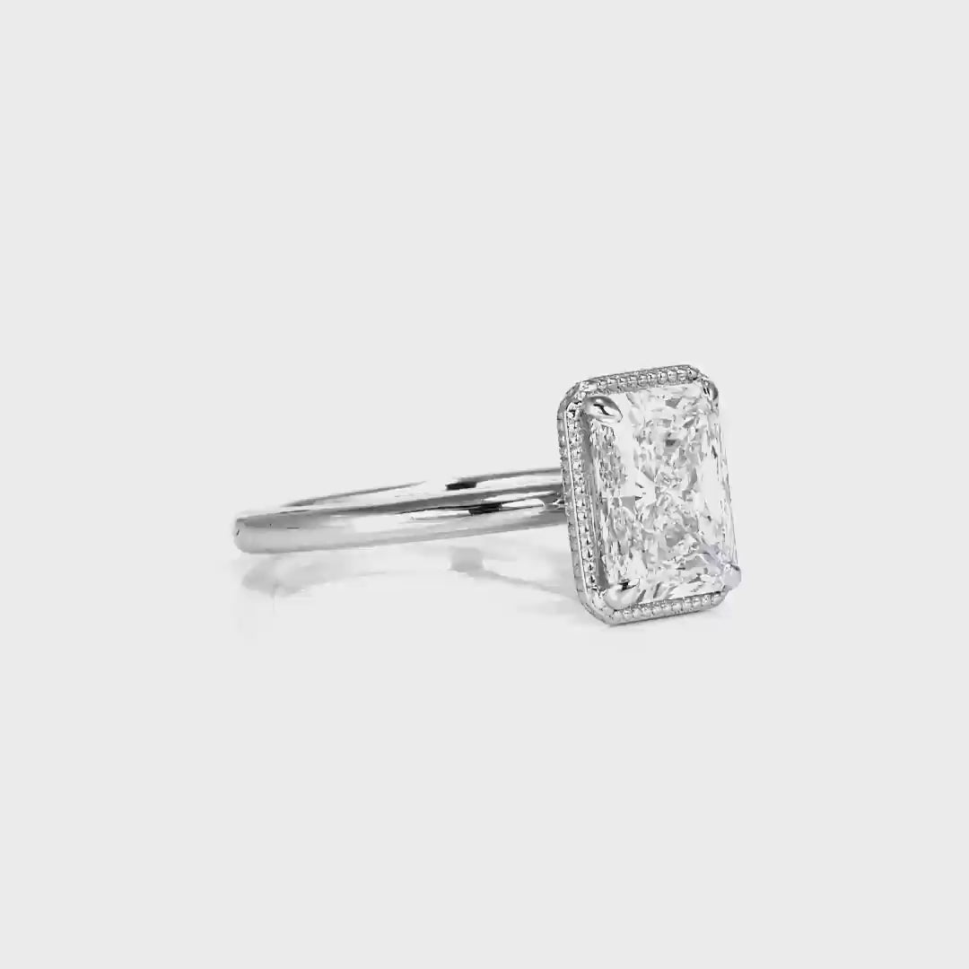 Milgrain Solitaire Radiant Engagement Ring in White Gold