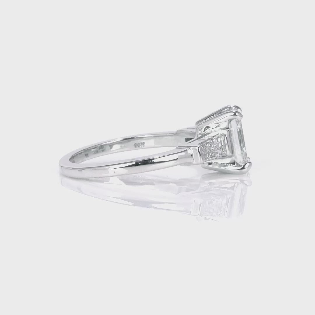 Baguette Three Stone Radiant Engagement Ring in White Gold