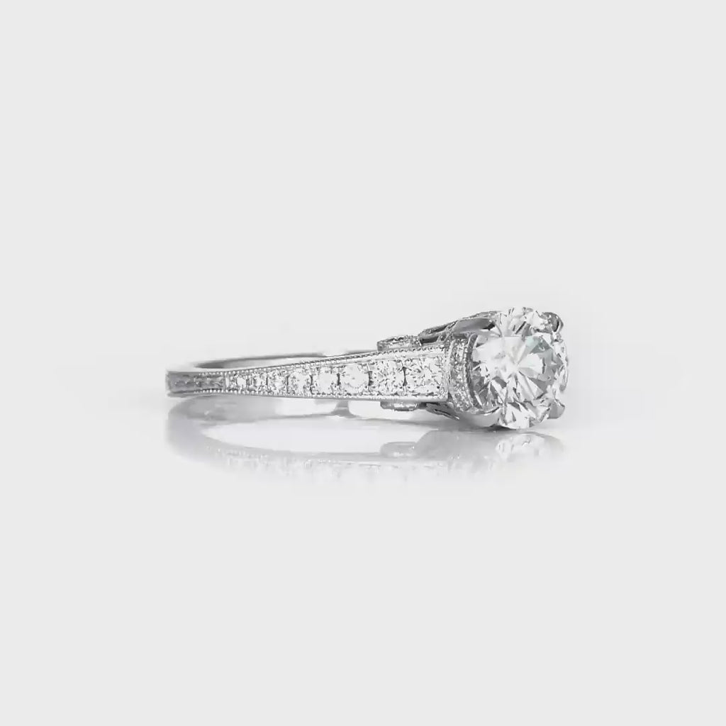 Elle Vintage Style Round Engagement Ring in White Gold