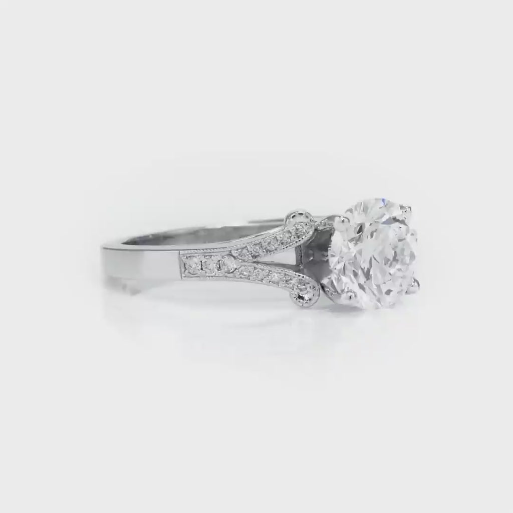 Romantic Vintage Style Round Engagement Ring in White Gold