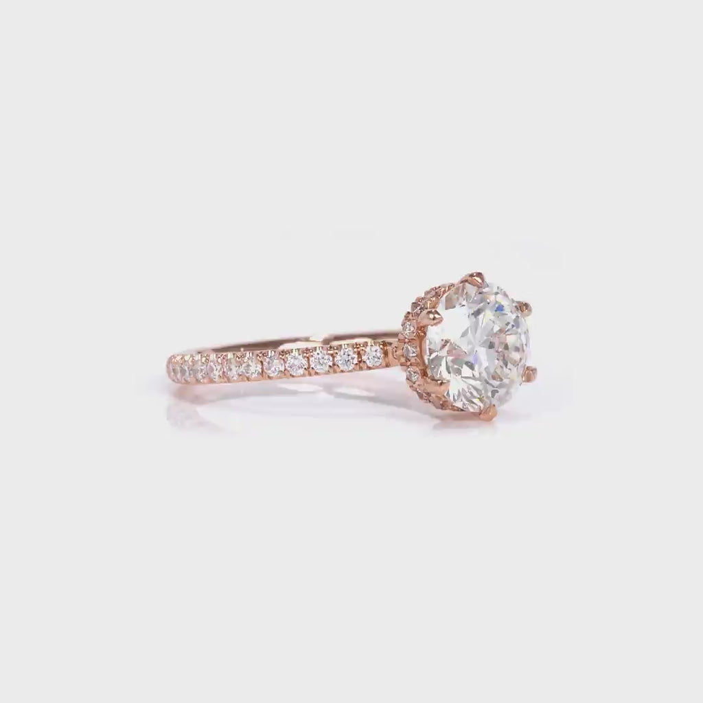 Rose Hidden Halo Round Engagement Ring in Rose Gold