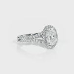 Split Shank Hidden Halo Oval Engagement Ring in White Gold