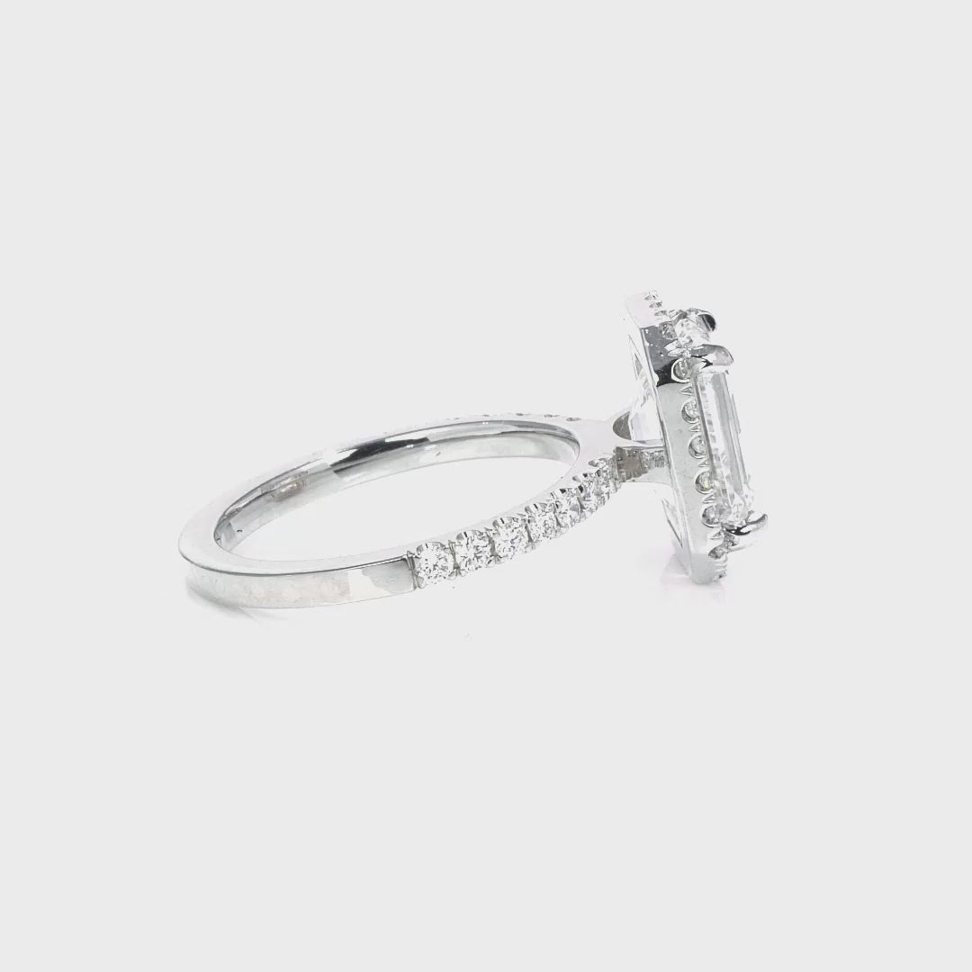 Elinor Halo Emerald Engagement Ring in White Gold