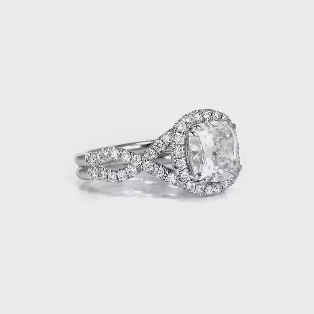 Twisted Infinity Halo Cushion Engagement Ring in White Gold