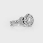 Rose Vintage Style Round Engagement Ring in White Gold