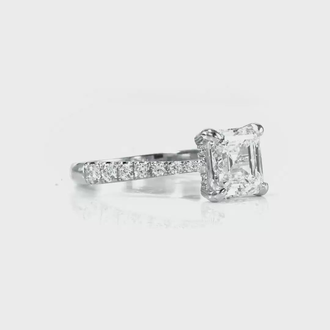 Cathedral Solitaire Asscher Cut Engagement Ring in White Gold