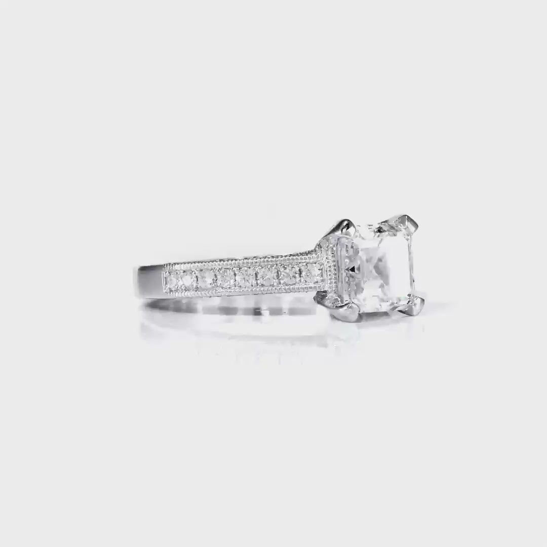 Noah Vintage Style Asscher Cut Engagement Ring in White Gold