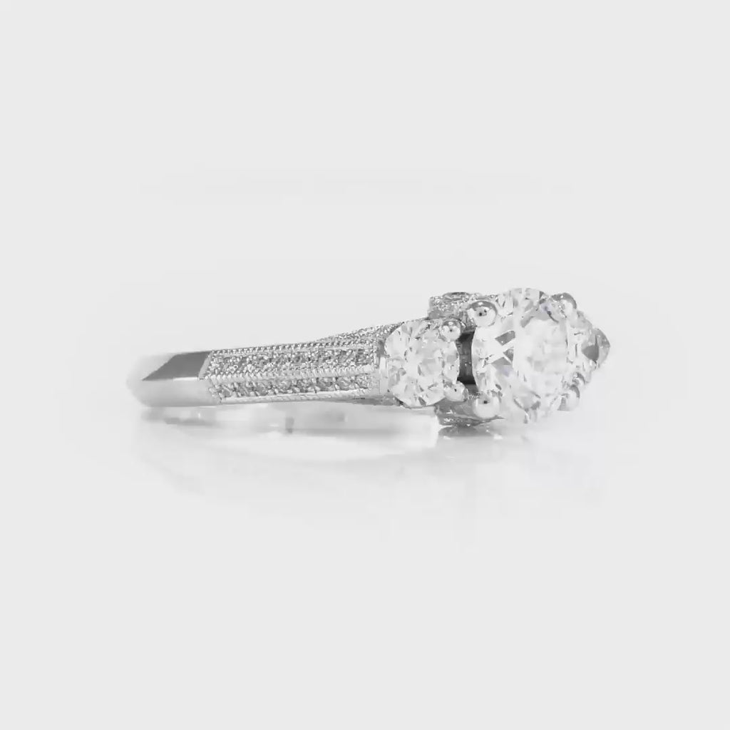 Hairloom Three Stone Round Engagement Ring in White Gold