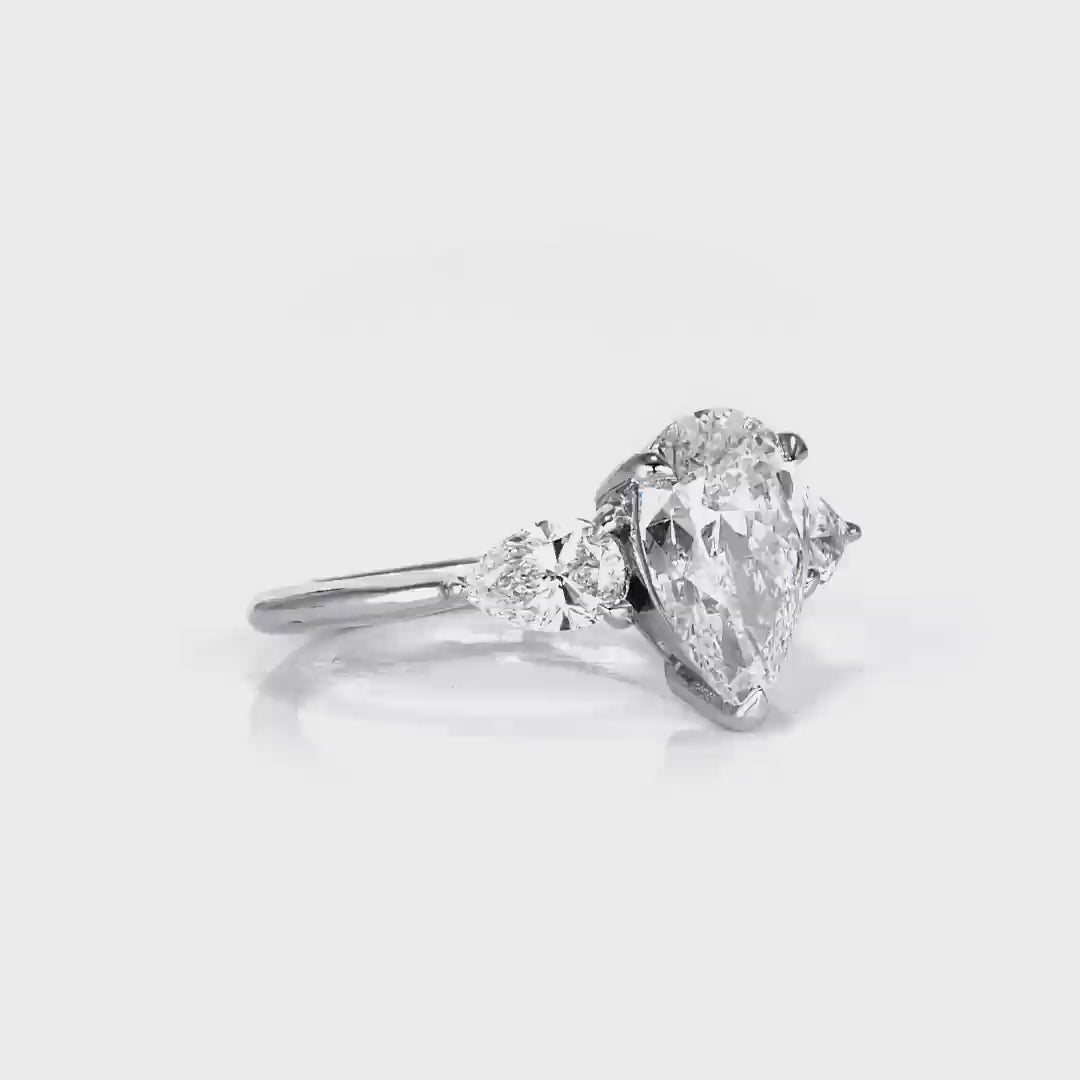 Forever Three Stone Pear Engagement Ring in White Gold