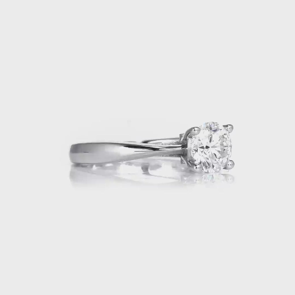 Tapered Cathedral Round Engagement Ring in White Gold