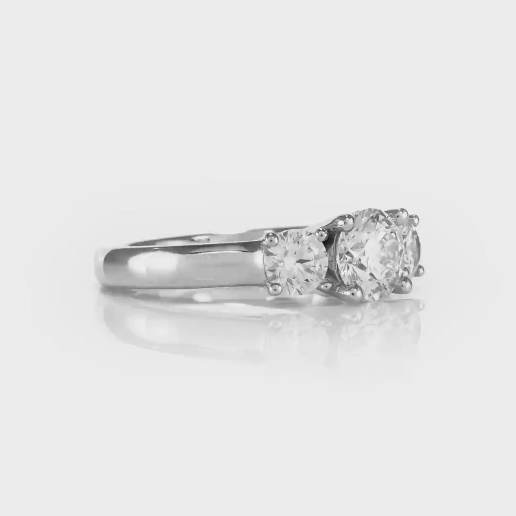 Signiture Three Stone Round Engagement Ring in White Gold