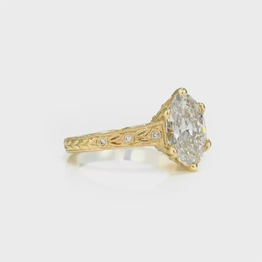 Classic Vintage Style Oval Engagement Ring in Yellow Gold