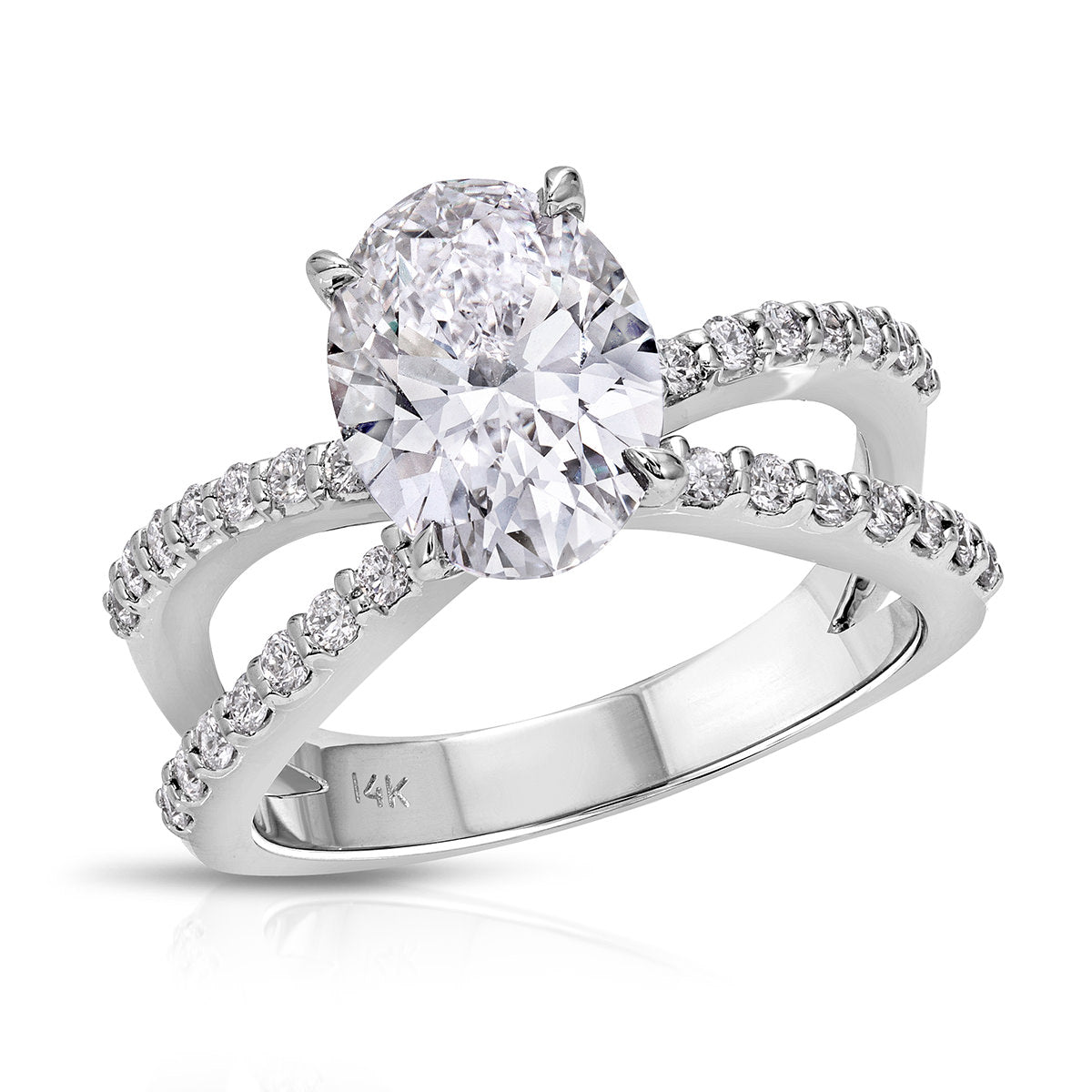 Reverse Shank Solitaire Oval Engagement Ring in White Gold