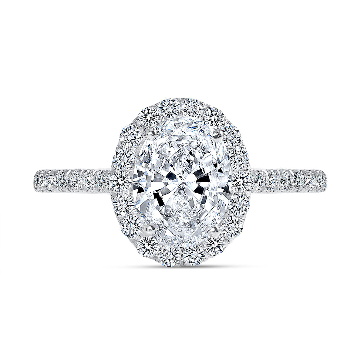 Classic Halo Cathedral Oval Engagement Ring in White Gold