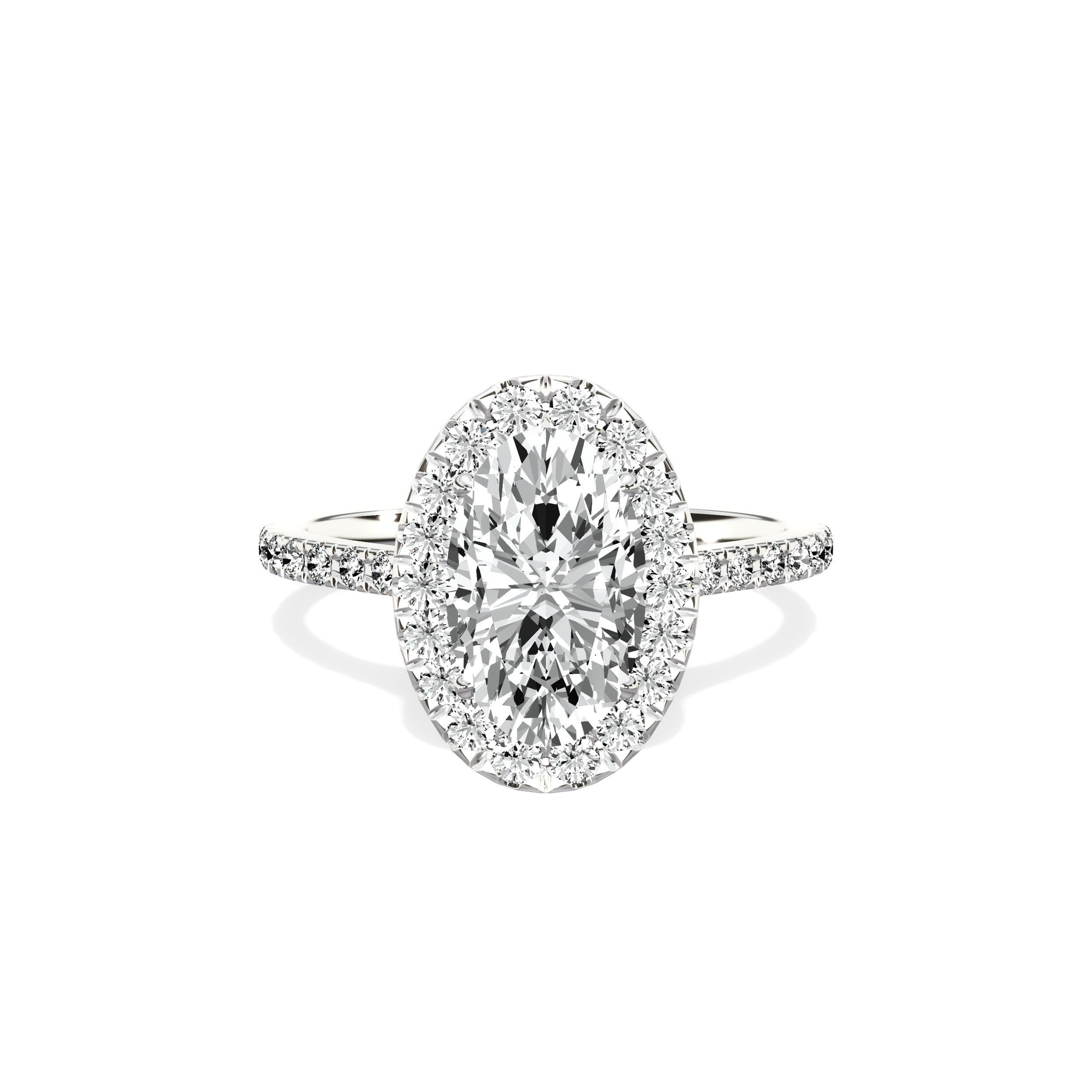 Classic Halo Cathedral Oval Engagement Ring in White Gold