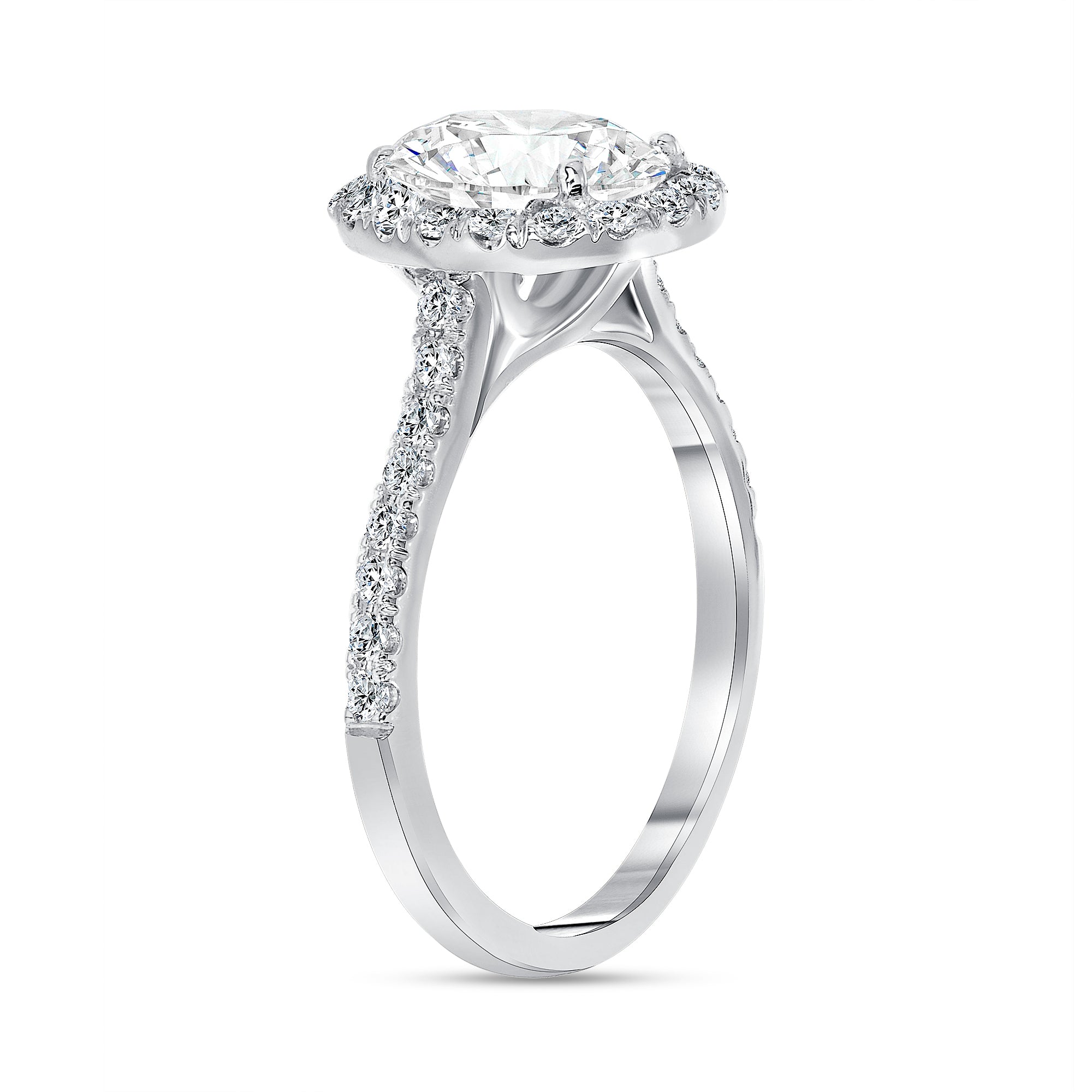 Classic Halo Cathedral Oval Engagement Ring in White Gold