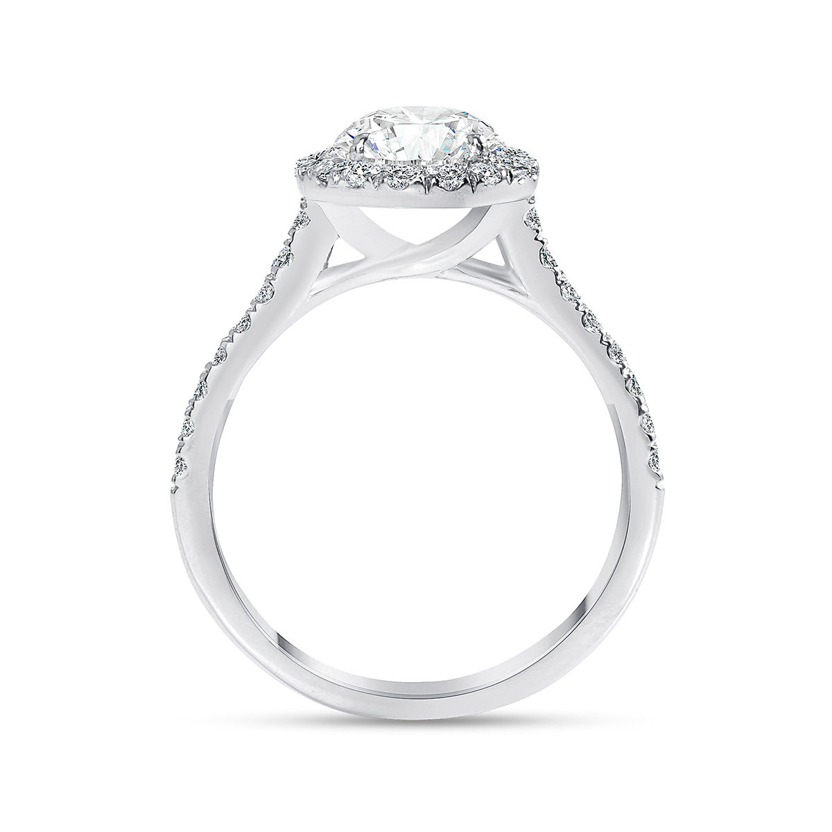 Classic Halo Cathedral Oval Engagement Ring in White Gold