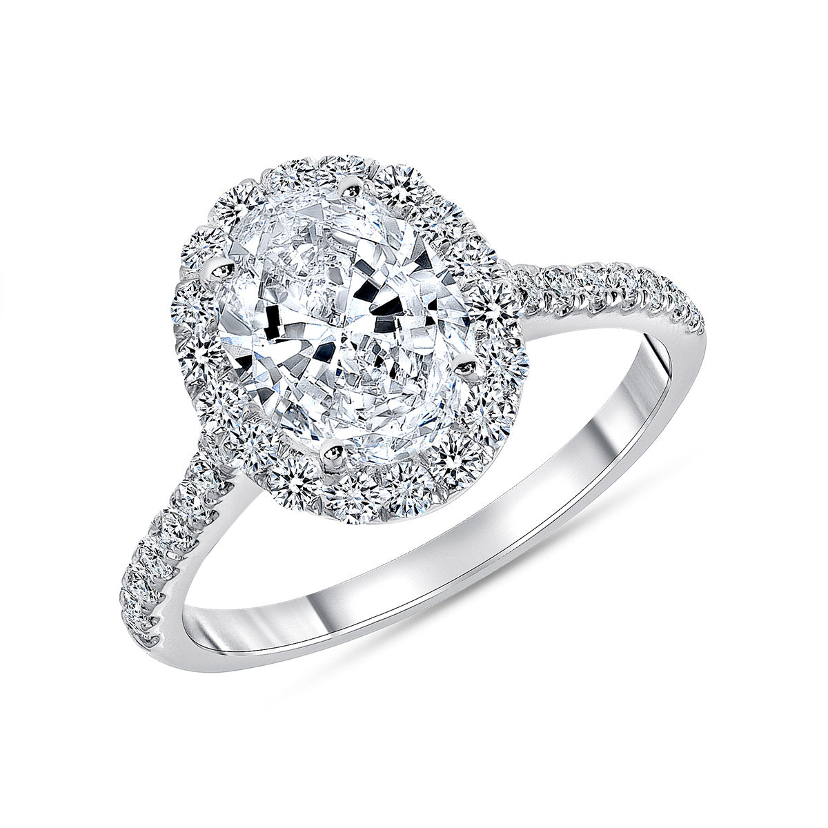 Classic Halo Cathedral Oval Engagement Ring in White Gold