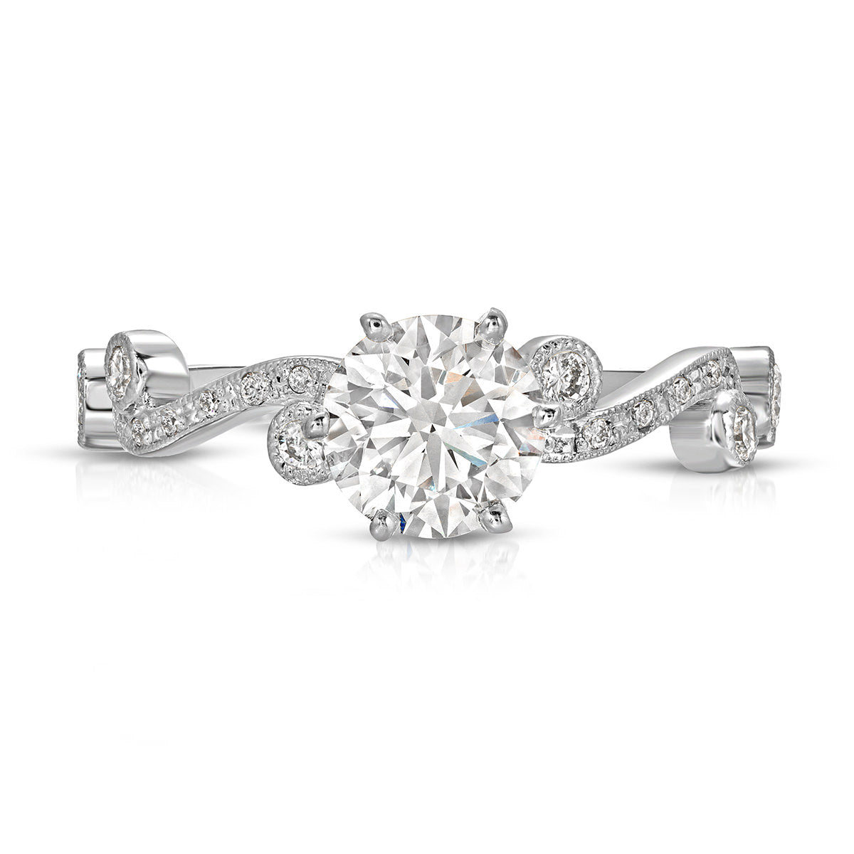 Iris Solitaire Round Engagement Ring in White Gold