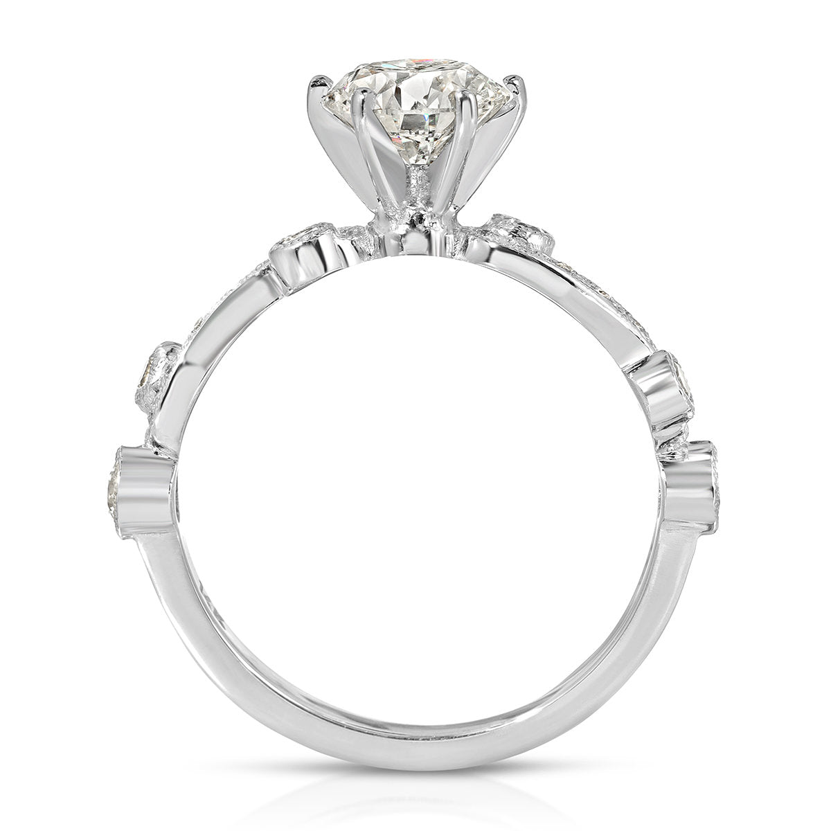 Iris Solitaire Round Engagement Ring in White Gold