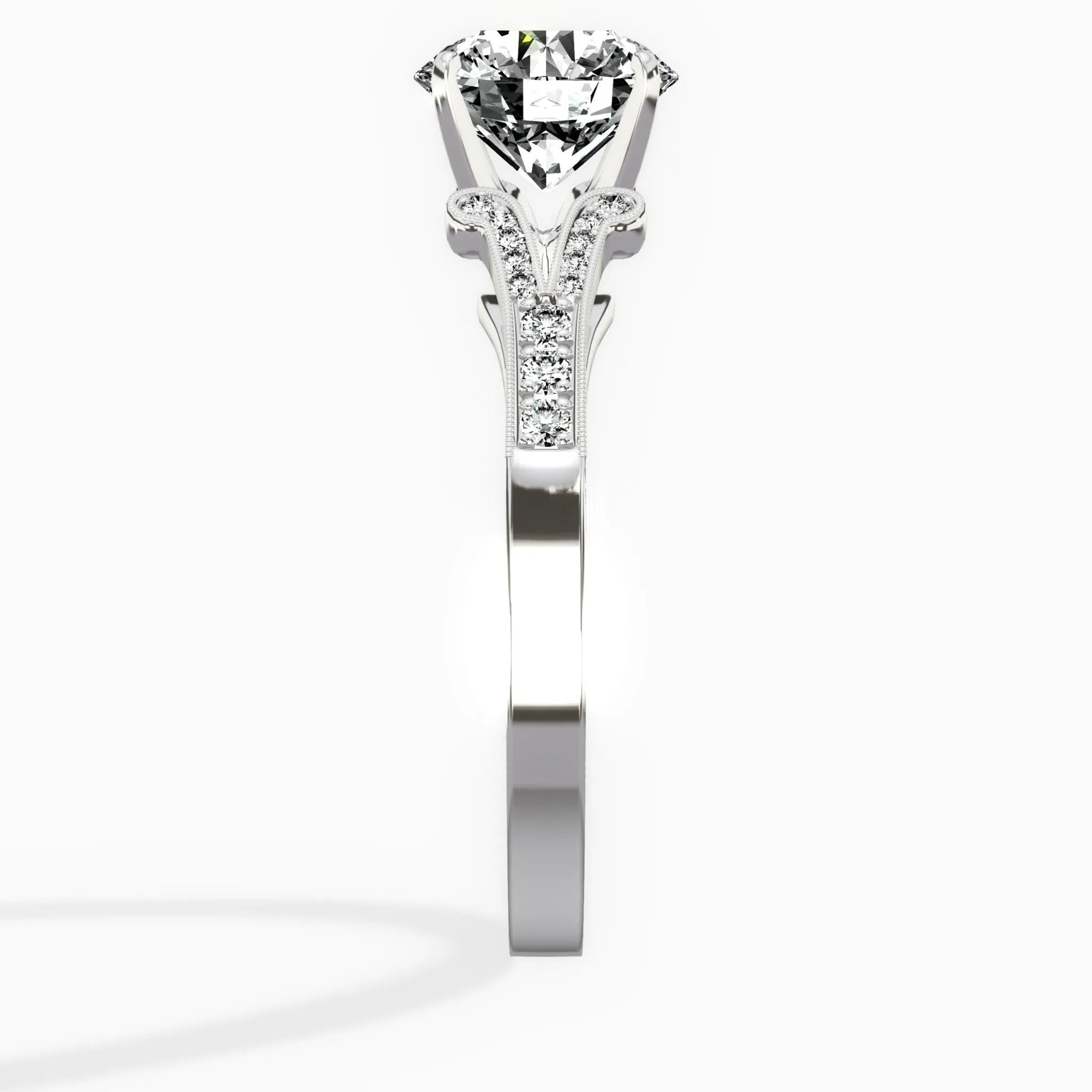 Romantic Vintage Style 1.54 ct Round Engagement Ring in White Gold - The Better Diamonds