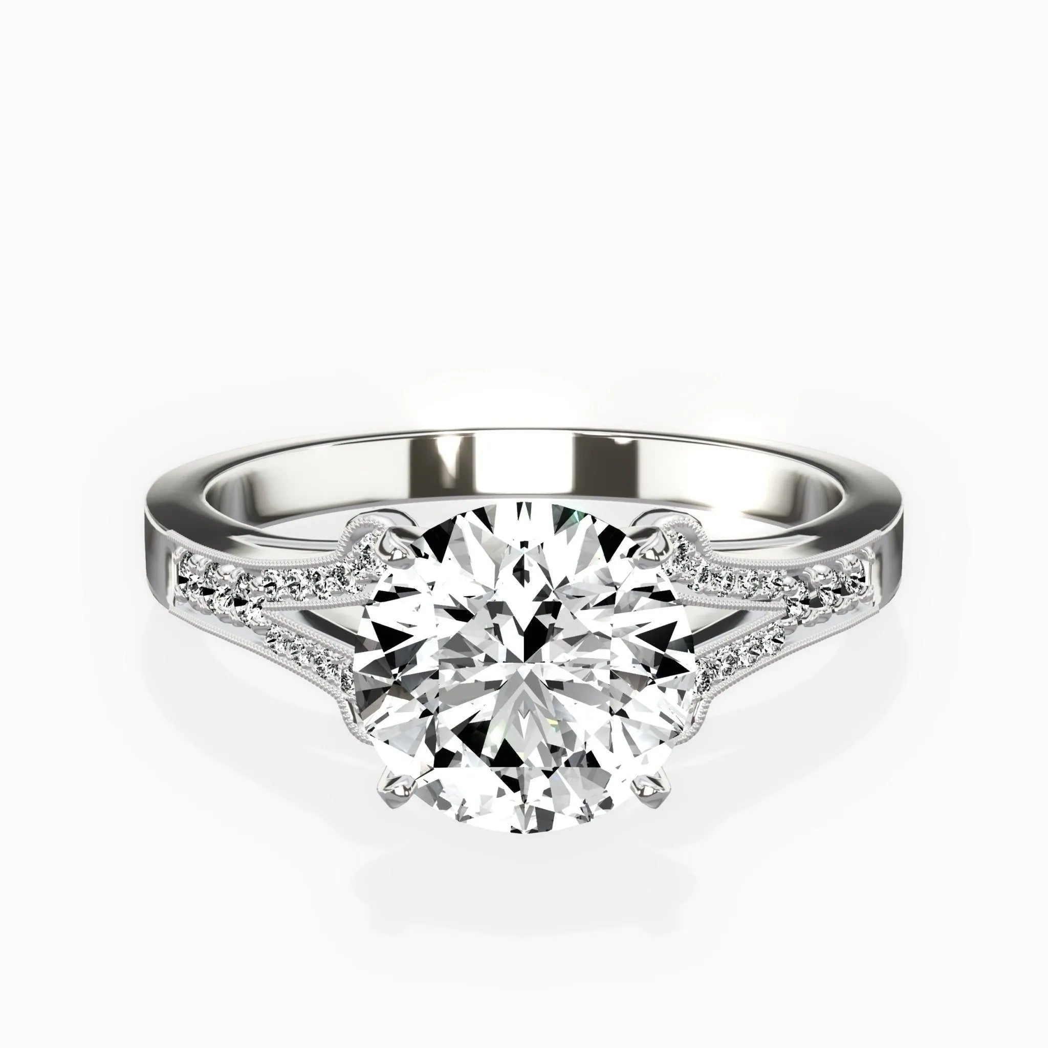 Romantic Vintage Style 1.54 ct Round Engagement Ring in White Gold - The Better Diamonds