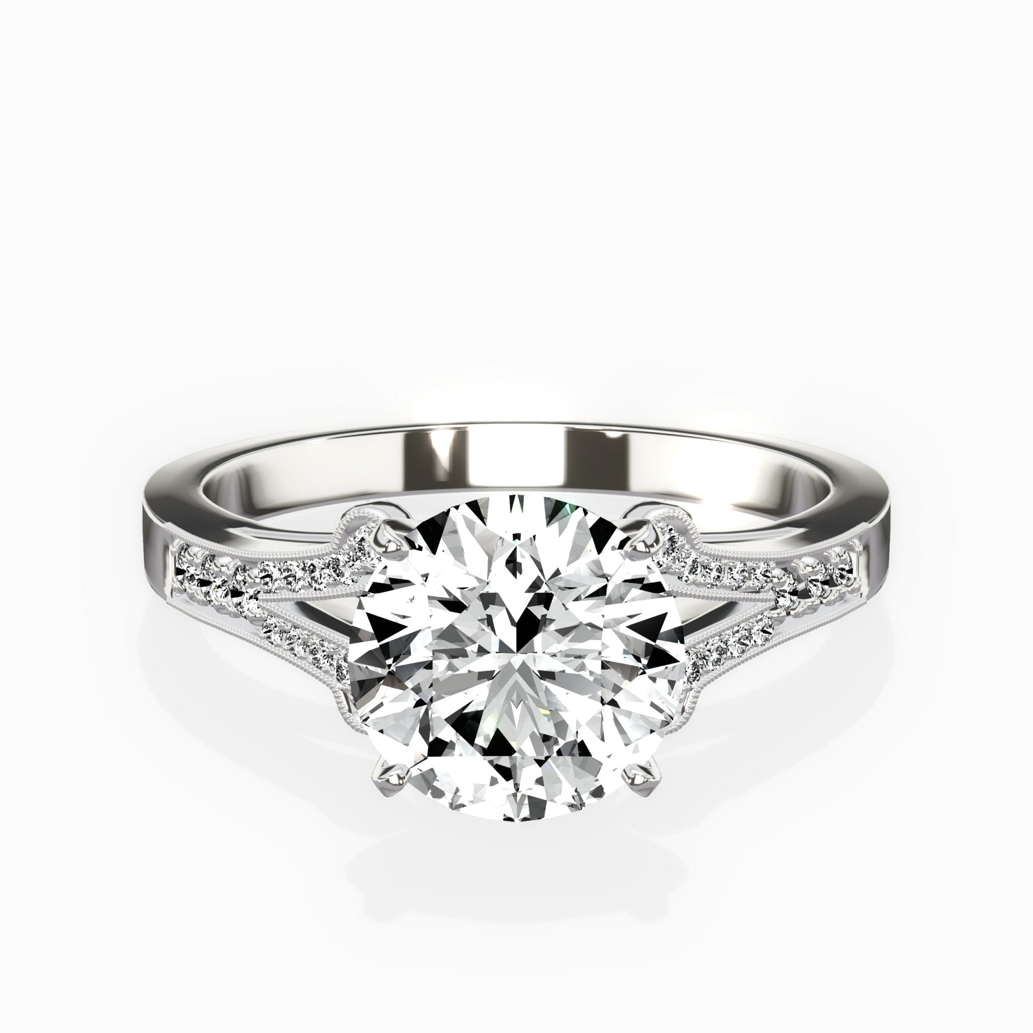 Romantic Vintage Style 1.54 ct Round Lab Grown Diamond Engagement Ring in 14K White Gold - The Better Diamonds