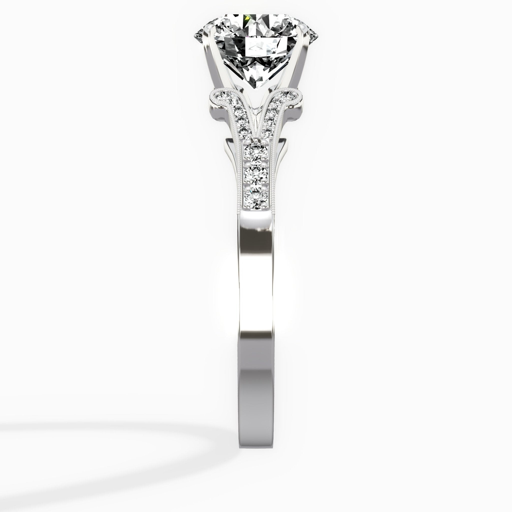 Romantic Vintage Style 1.54 ct Round Lab Grown Diamond Engagement Ring in 14K White Gold - The Better Diamonds