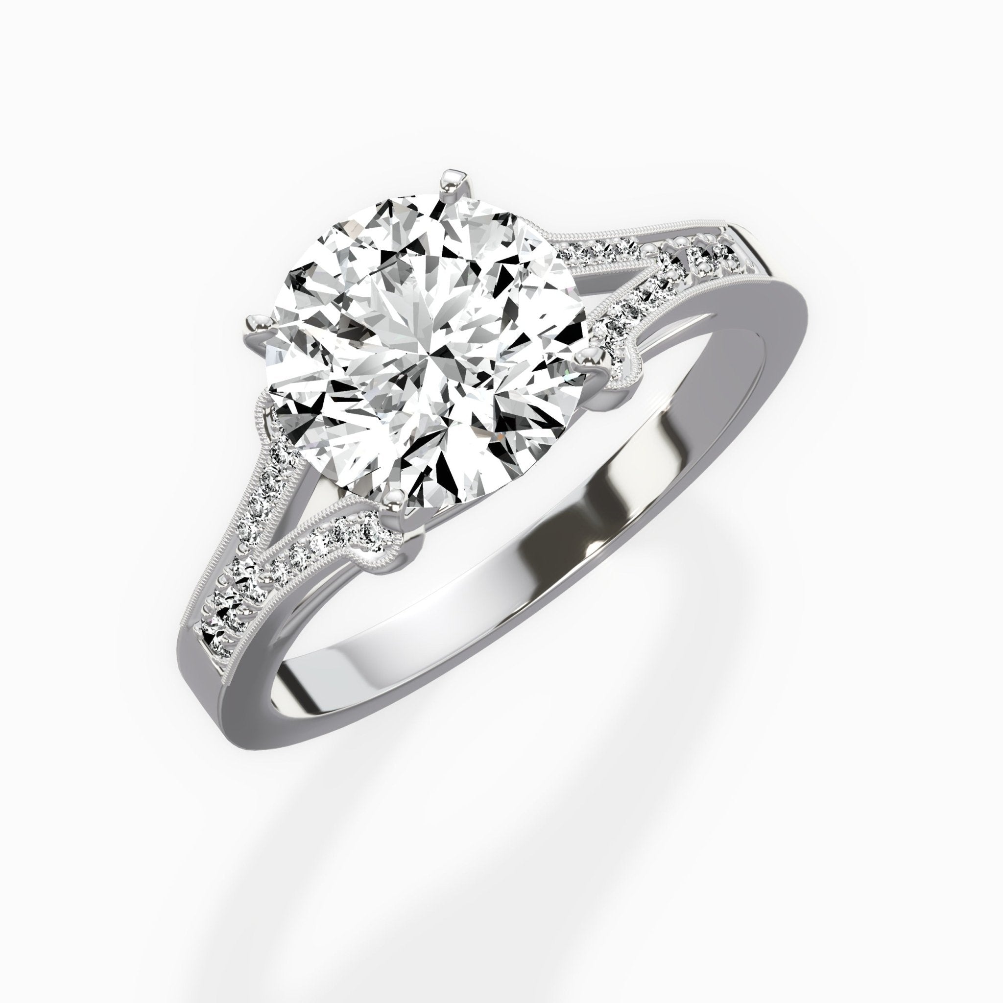 Romantic Vintage Style 1.54 ct Round Lab Grown Diamond Engagement Ring in 14K White Gold - The Better Diamonds