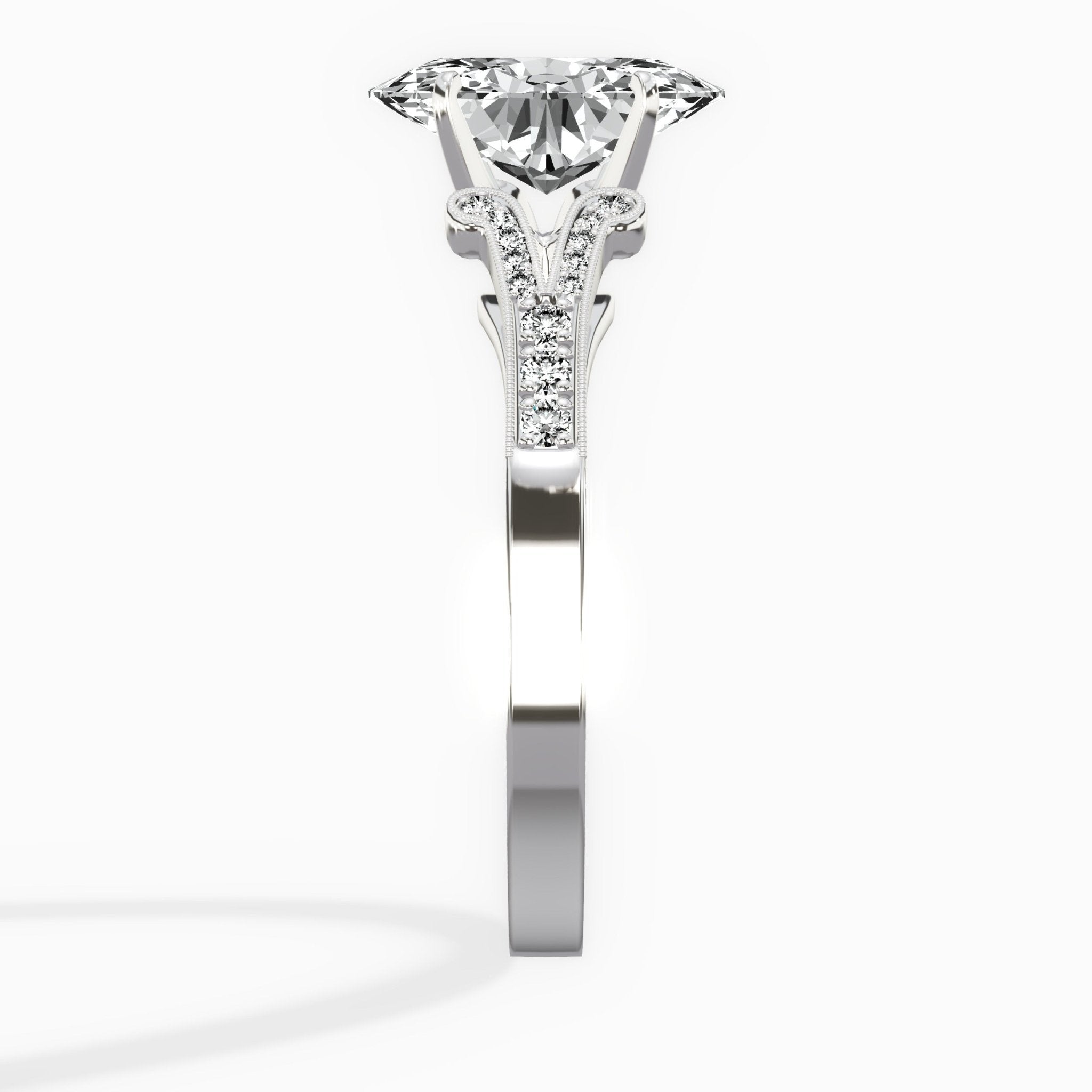 Romantic Vintage Style 1.72 ct Oval Engagement Ring in White Gold - The Better Diamonds