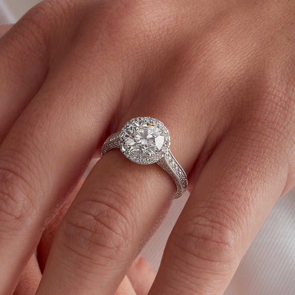 Royalty Vintage Style 2.07 ct Round Engagement Ring in White Gold - The Better Diamonds