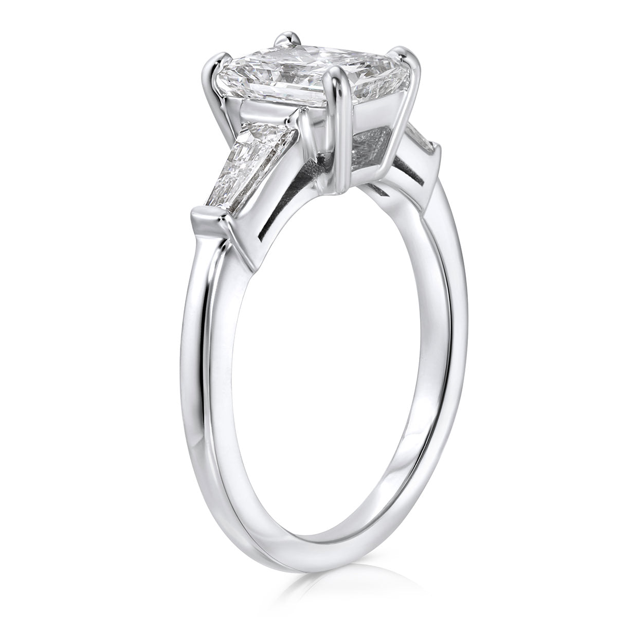 Baguette Three Stone Radiant Engagement Ring in White Gold