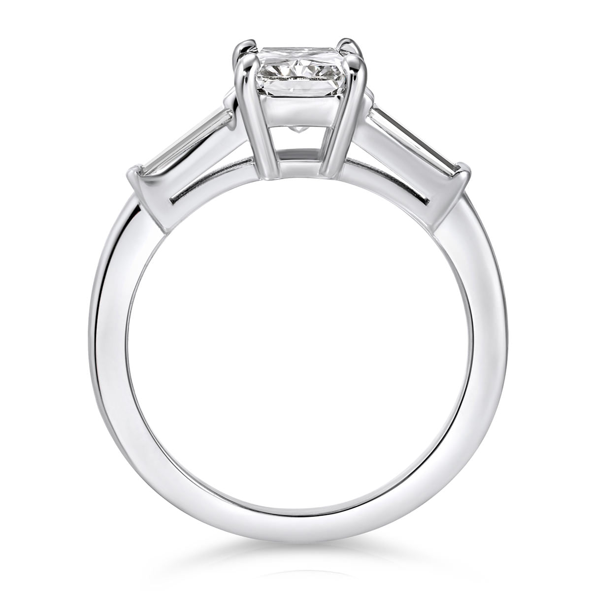 Baguette Three Stone Radiant Engagement Ring in White Gold