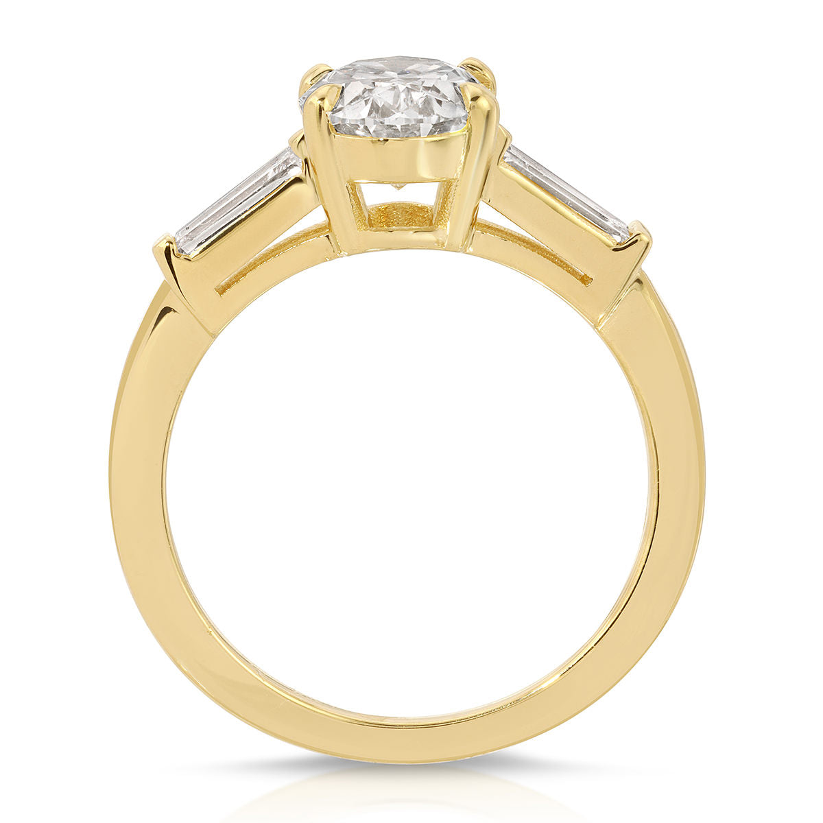 Baguette Three Stone Oval Engagement Ring in Yellow Gold