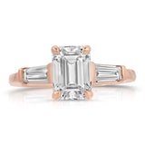 Baguette Three Stone Emerald Engagement Ring in Rose Gold