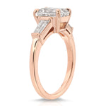 Baguette Three Stone Emerald Engagement Ring in Rose Gold