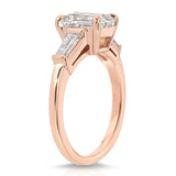 Baguette Three Stone Emerald Engagement Ring in Rose Gold