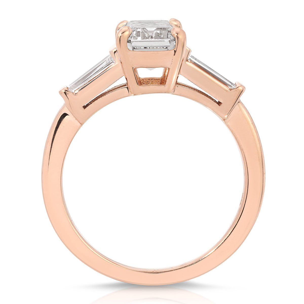 Baguette Three Stone Emerald Engagement Ring in Rose Gold