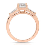 Baguette Three Stone Emerald Engagement Ring in Rose Gold