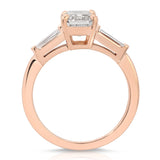 Baguette Three Stone Emerald Engagement Ring in Rose Gold